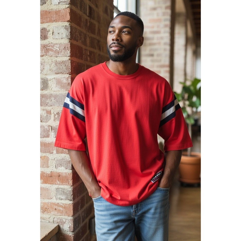 Y2K Ralph Lauren Sport‎ Polo Red Short Sleeve Shirt Men SZ L  Cotton VTG #1093
